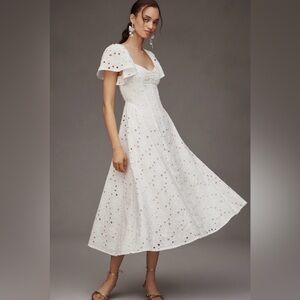 Anthropologie Extro&Vert Ada Flutter-Sleeve Broderie Midi Dress